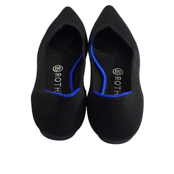 Rothys The Point Toe Knit Ballet Flats Shoes Black With Blue Trim Women Size 8 - Picture 2 of 7